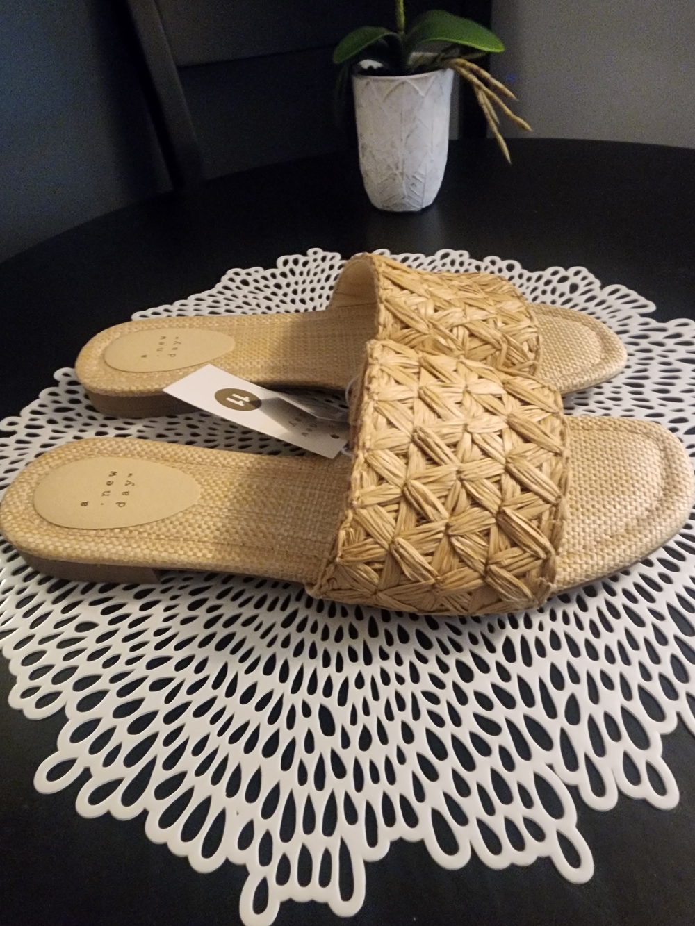 a new day Natural Straw Woven Slide Sandals - Women